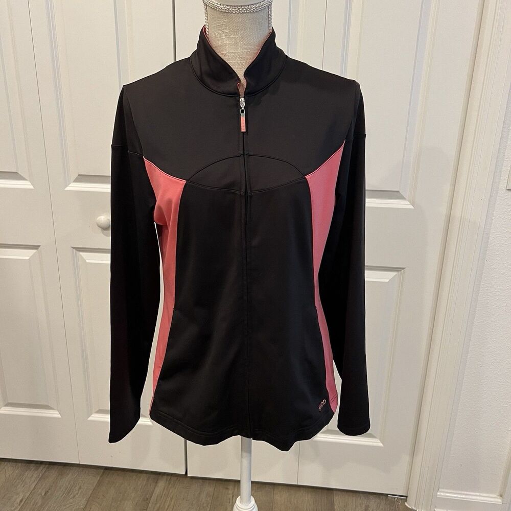 Izod Cool-FX M Golf Jacket Black With Pink Panels Long Sleeve Full Zipper